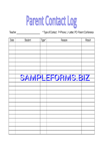 Parent Contact Log 1 doc pdf free