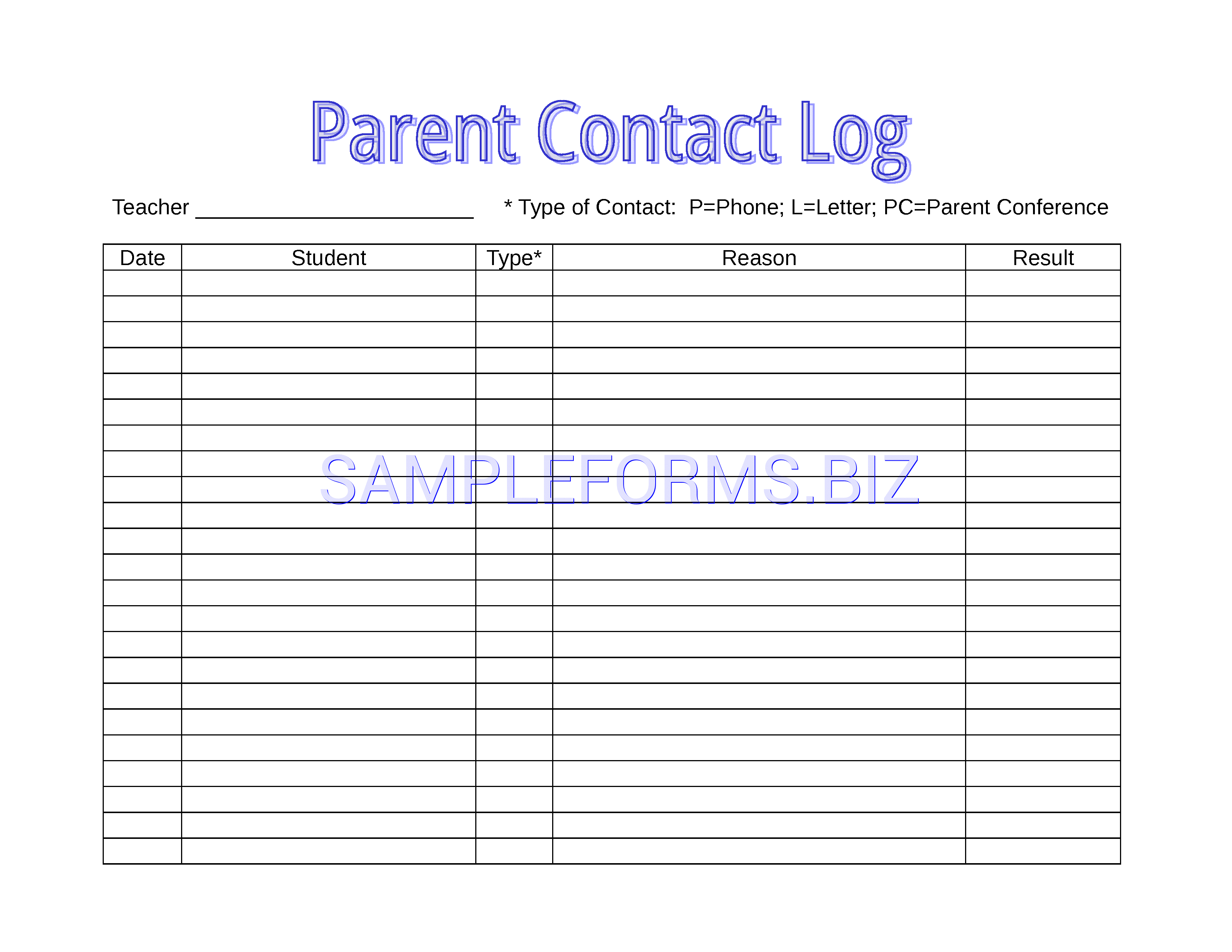 Preview free downloadable Parent Contact Log 1 in PDF (page 1)